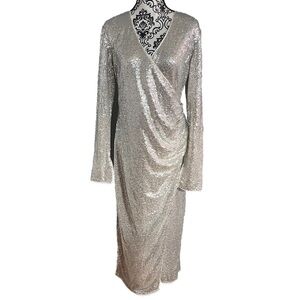 H&M Women’s Sequined Dress Long Champagne Size L Party Birthday Formal NYE